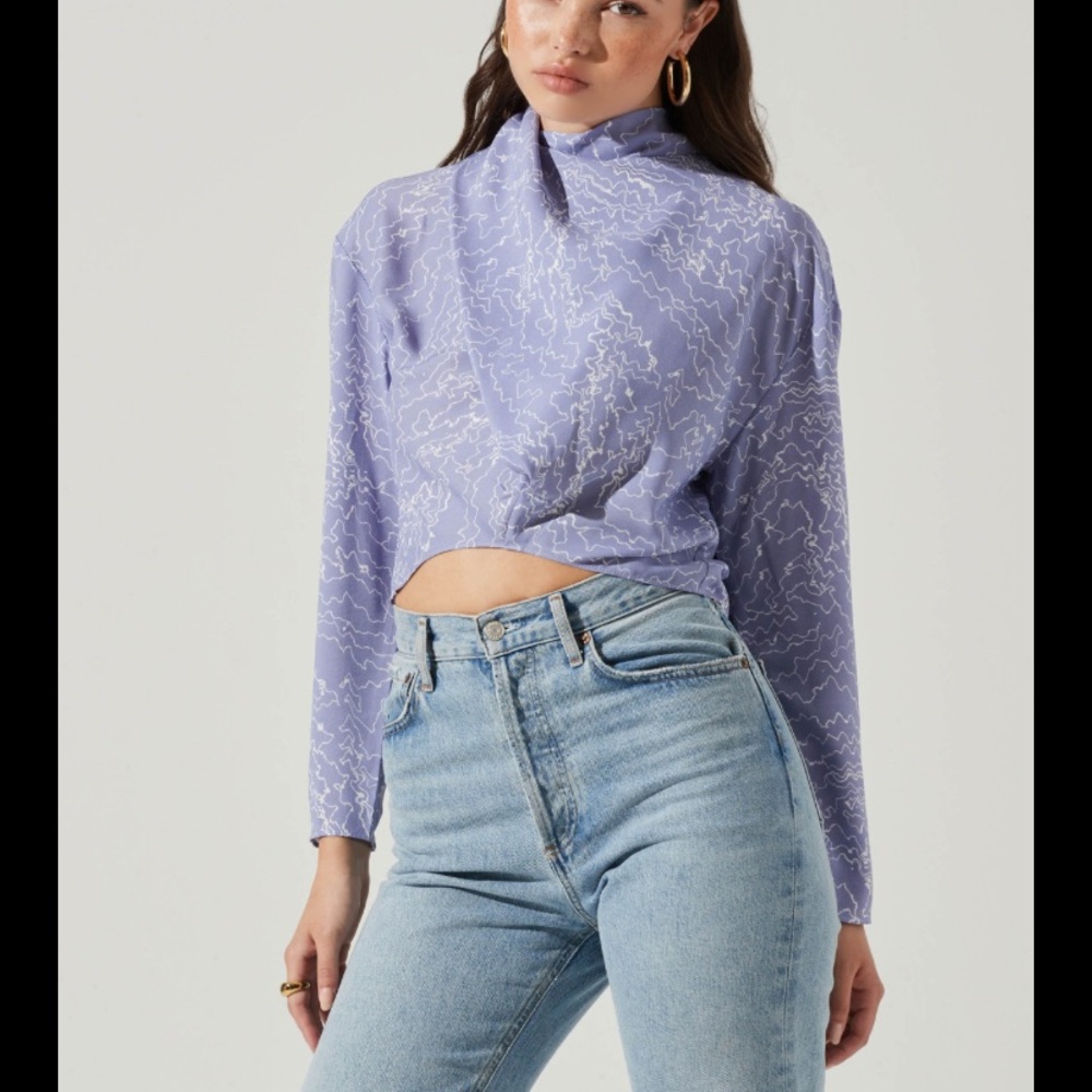 Astr Light Purple Patterned High-Neck Blouse